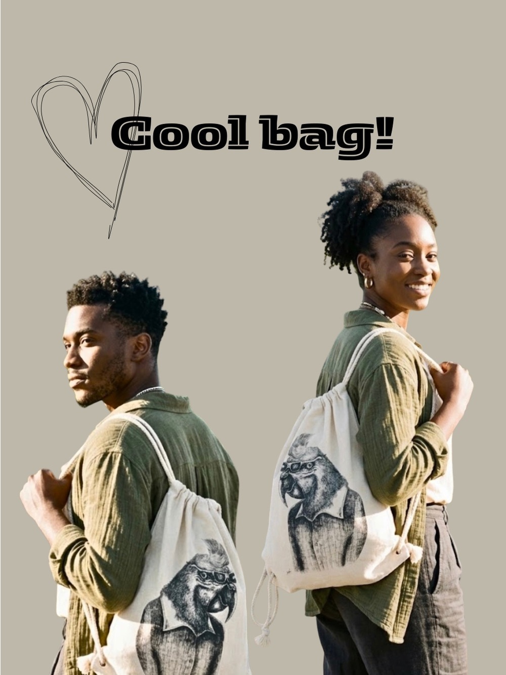 Shugon Natural Cotton Canvas Drawstring Knapsack Cockatoo Graphic Backpack